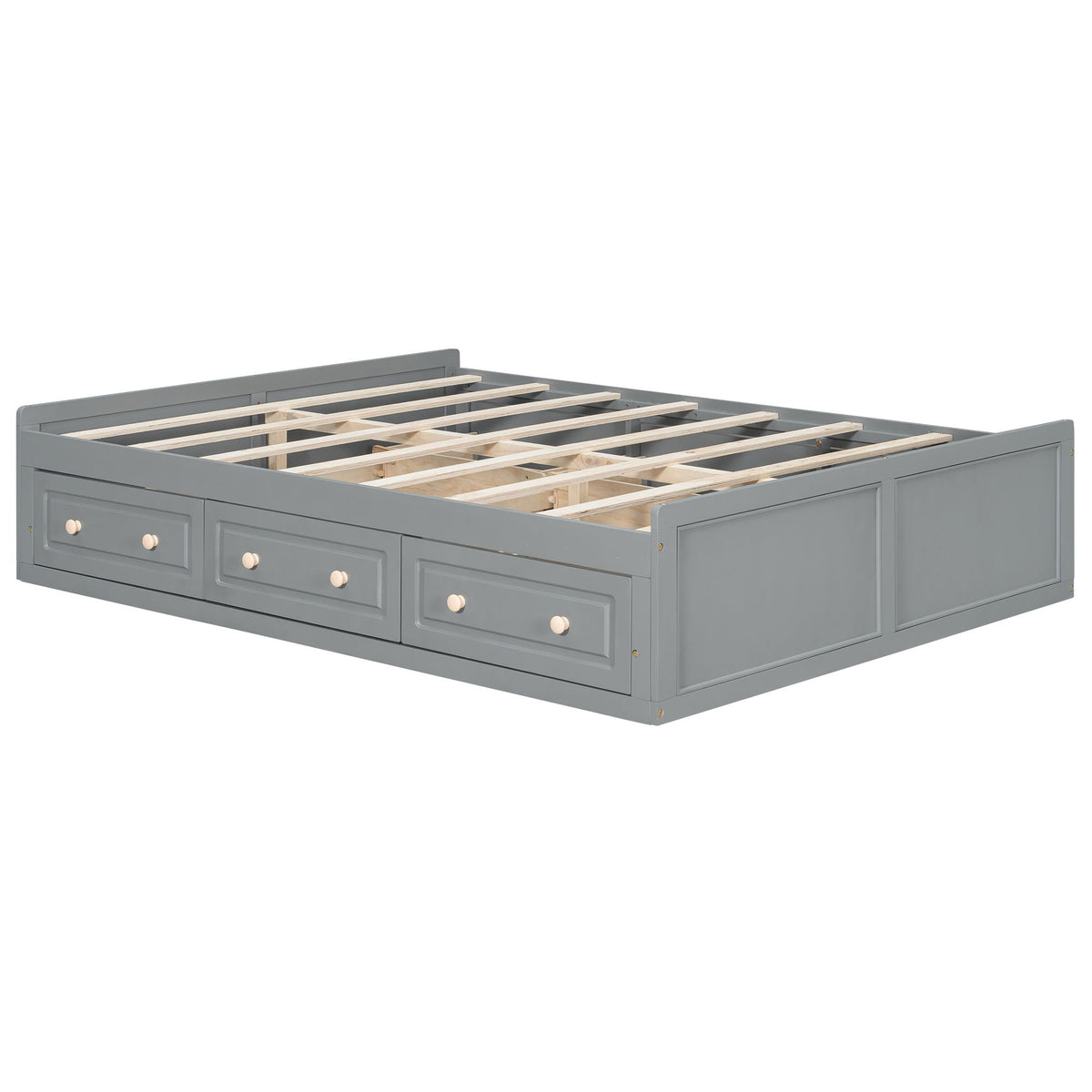 Queen Size Platform Bed Frame With 6 Drawers - Gray