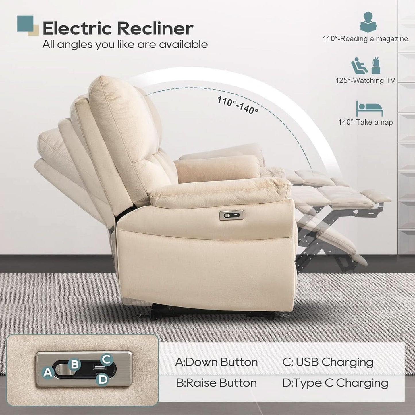 Beige Power Reclining Sofa For Living Room Comfort