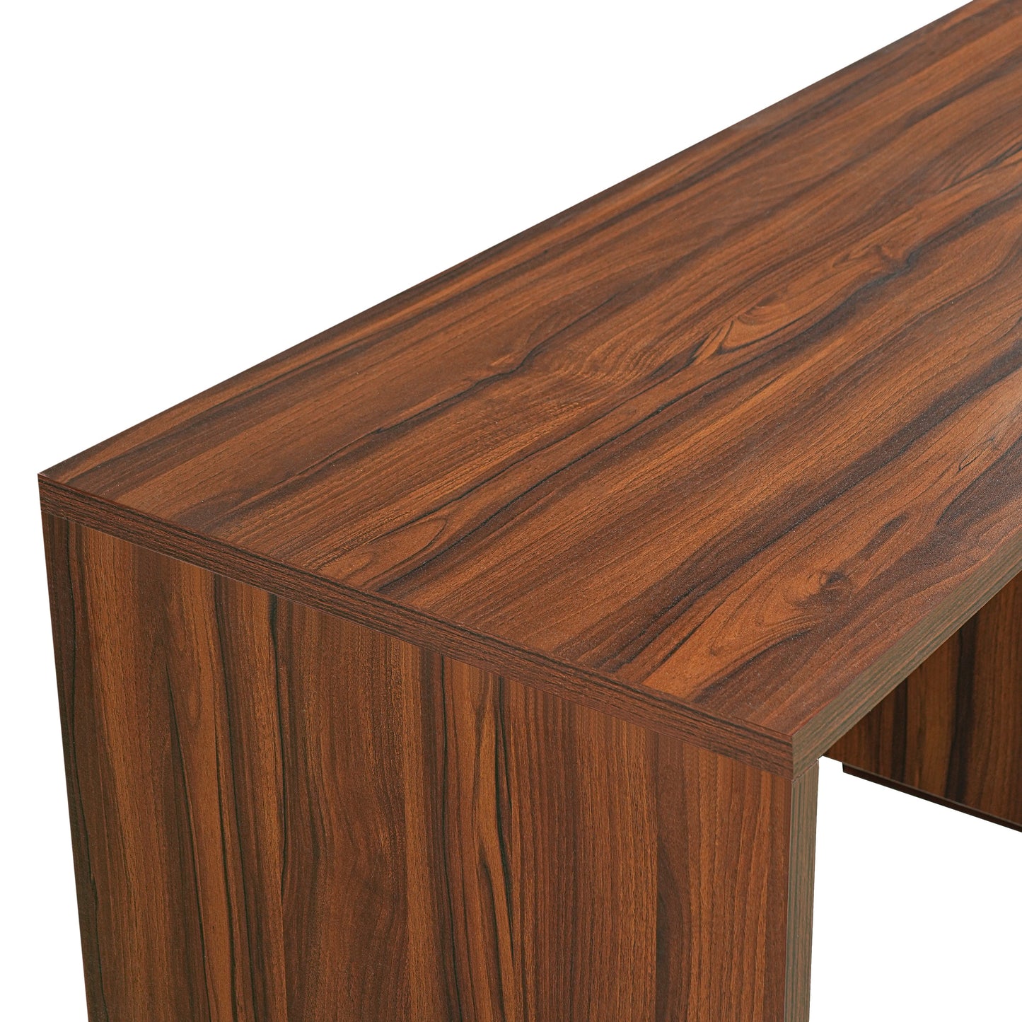 90' Modern L Shaped Desk in Walnut with 3 Drawers,360deg Wood Rotating Desk,Exe...