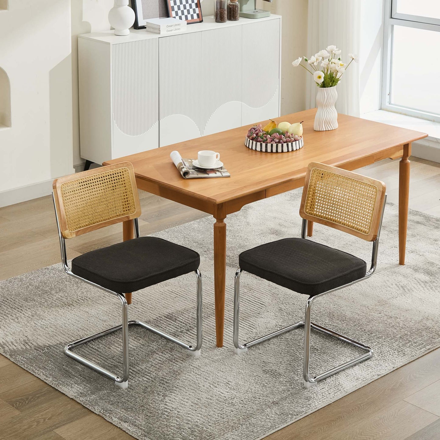 Mid Century Modern Dining Chairs Set of 2, Velvet Accent Chairs with Natural