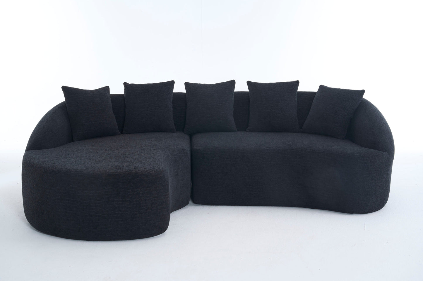 Sectional Sofa L-Shape Curved Chaise Chenille Black 5 Seat 106 In