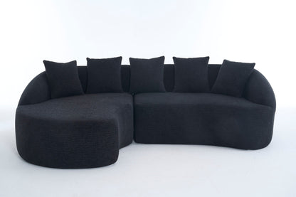 Sectional Sofa L-Shape Curved Chaise Chenille Black 5 Seat 106 In