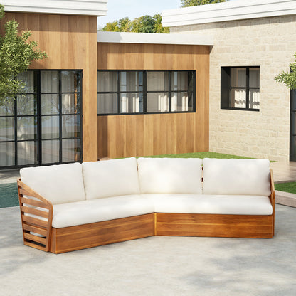 Outdoor Sectional Set Acacia Wood Teak Beige V-Shape 2 Piece 800 LB