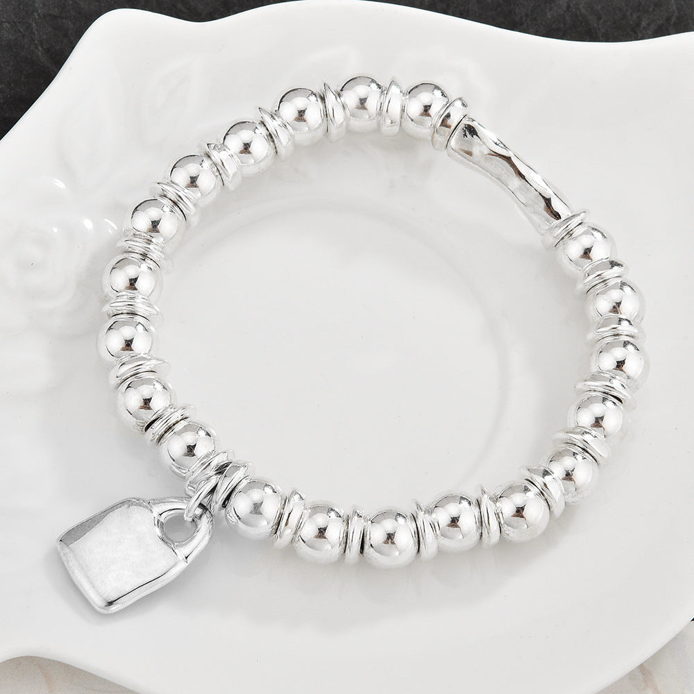 3Pcs Stackable Twisted Silver Bead Bracelet Set For Women, Zircon Horseshoe Charm Open Cuff Bangles, Minimal Cold Style Daily Fashion Jewelry