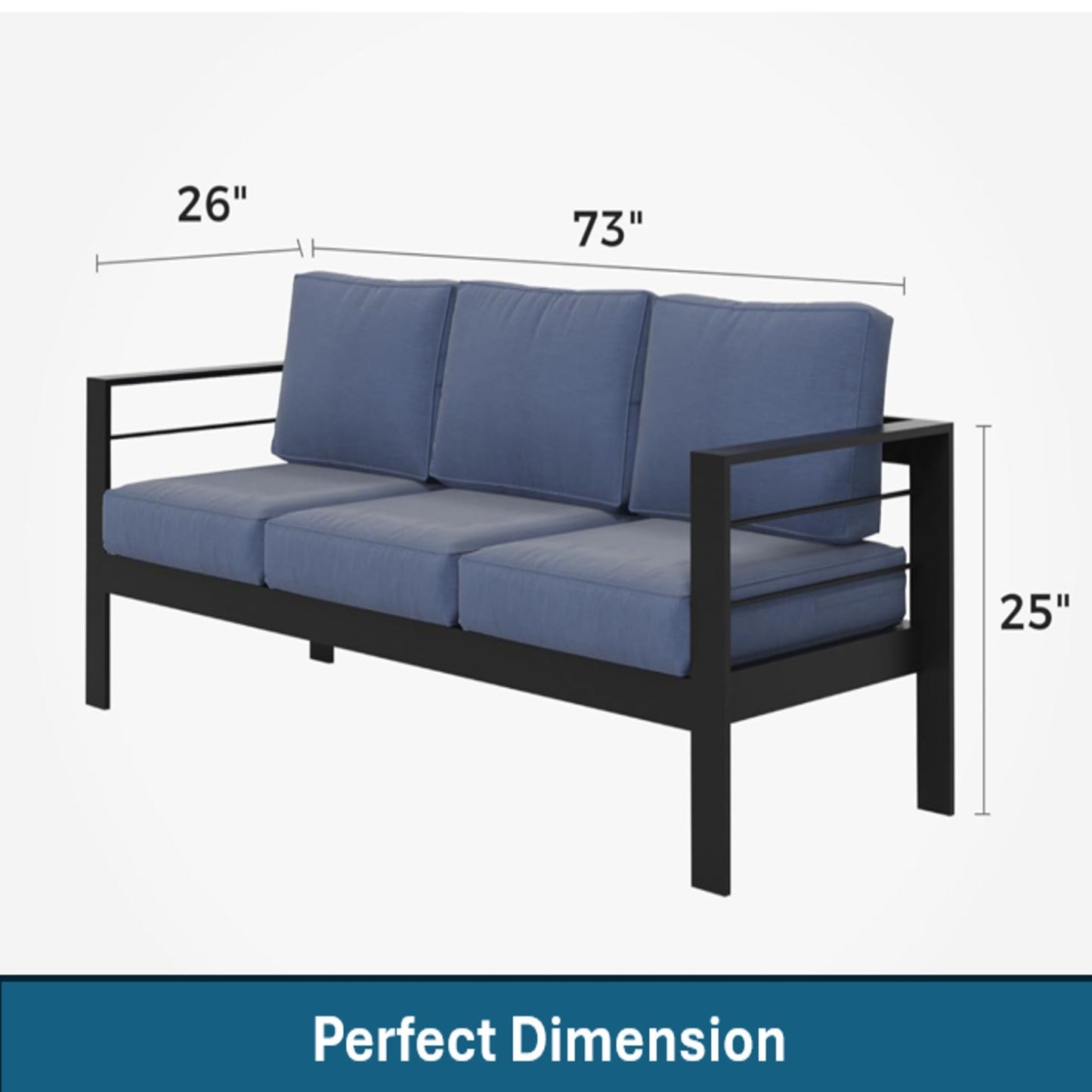 Outdoor Patio Set 3 Piece Aluminum Sofa Loveseat Black Blue