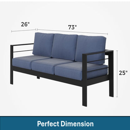 Outdoor Patio Set 3 Piece Aluminum Sofa Loveseat Black Blue