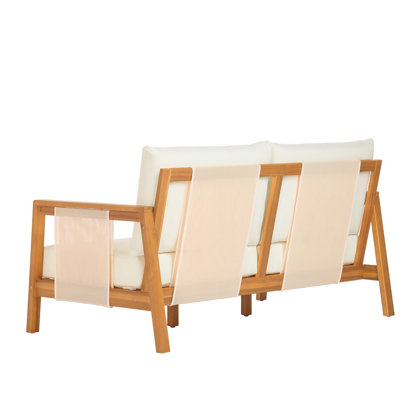Outdoor Sofa Set Acacia Wood Textilene Teak Beige 4 Piece Seats 4