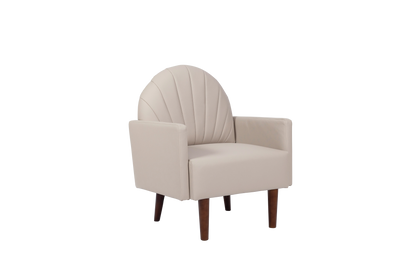 Accent Chair Shell-Shape PU Leather Khaki Solid Wood Legs Easy Assembly