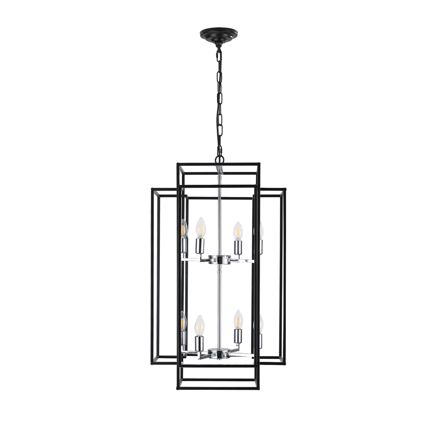 Chandelier 8-Light Black Chrome Geometric Industrial Metal Pendant 18 In