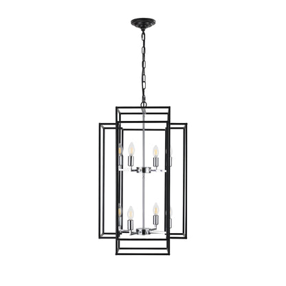 Chandelier 8-Light Black Chrome Geometric Industrial Metal Pendant 18 In