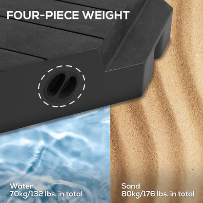 Patio Umbrella Base Cantilever Fillable HDPE 4 Piece 176 LB Wood Grain