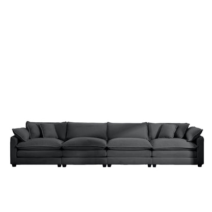 Modern Upholstered 4 Seater Fabric Sofa With Arm And Throw Pillows