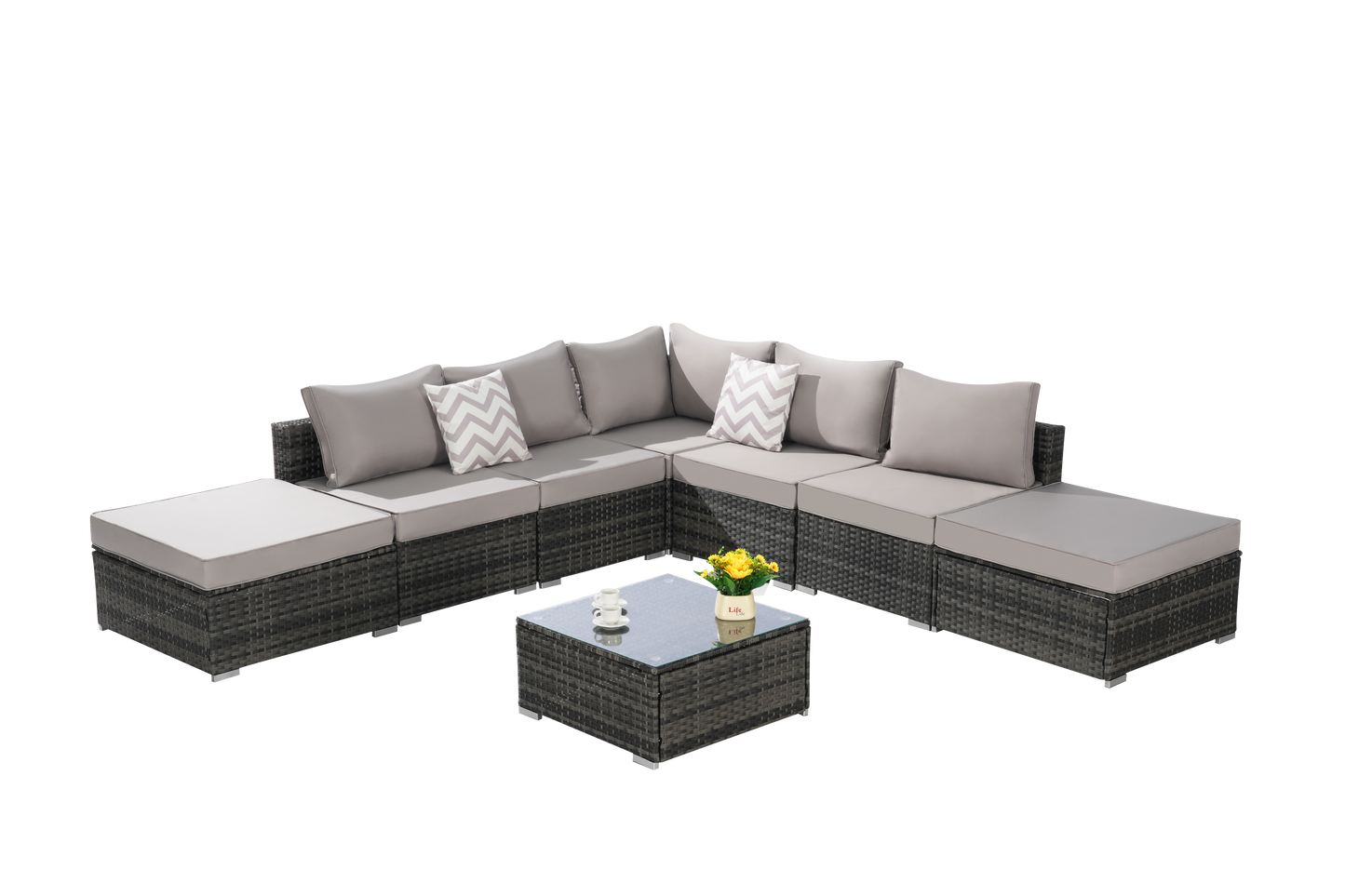 Outdoor Sectional Set PE Rattan 8 Piece Light Gray