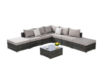 Outdoor Sectional Set PE Rattan 8 Piece Light Gray