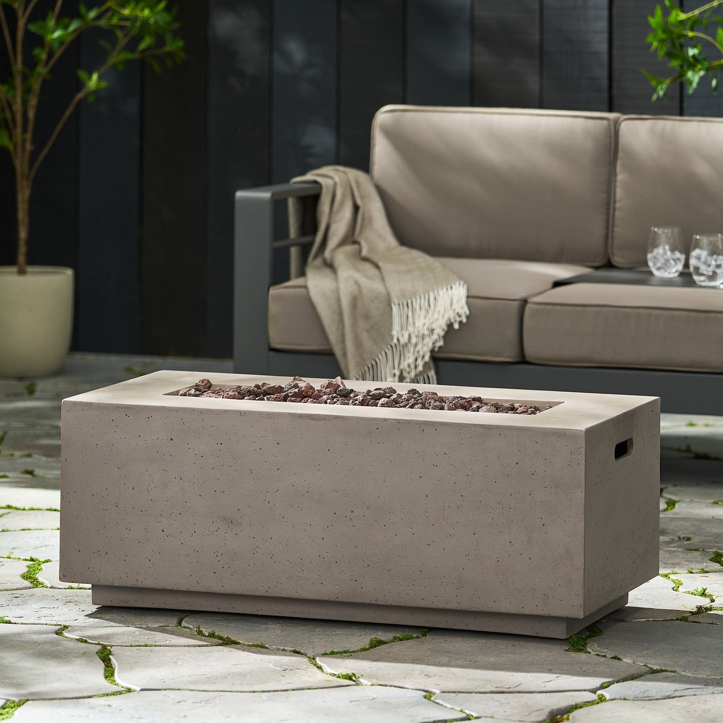 Modern 40 Inch Outdoor Rectangular MGO Fire Pit 40000 BTU, Dark Grey