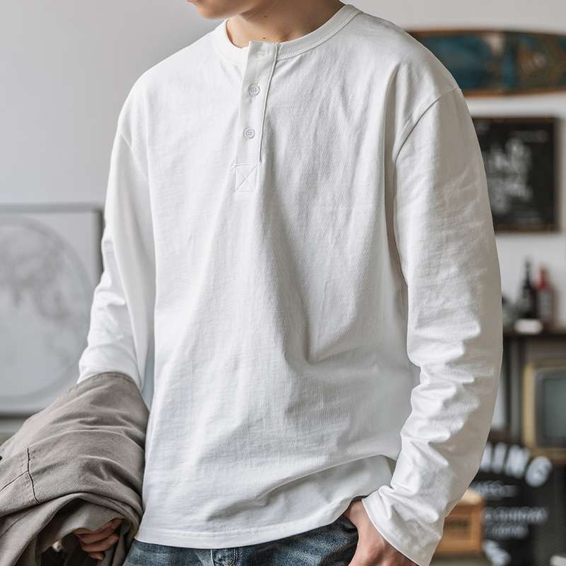 American-style Vintage Henley T-shirt For Men