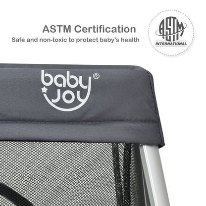 Lightweight Foldable Baby Playpen w/ Carry Bag-Dark Gray