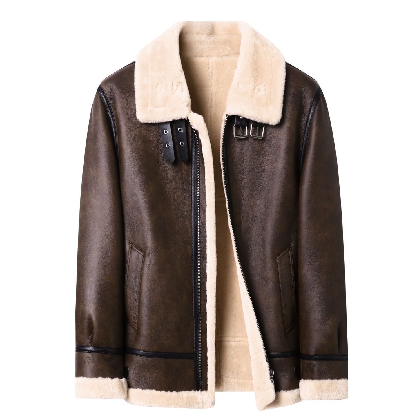 Mens Short Shearling Coat With Fur Attached