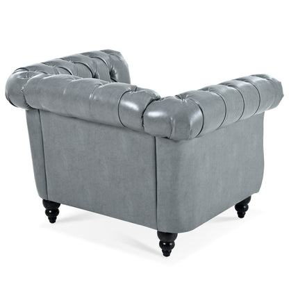 Accent Chair Contemporary PU Leather Gray Birch Legs 39x32x28 In 220 LB