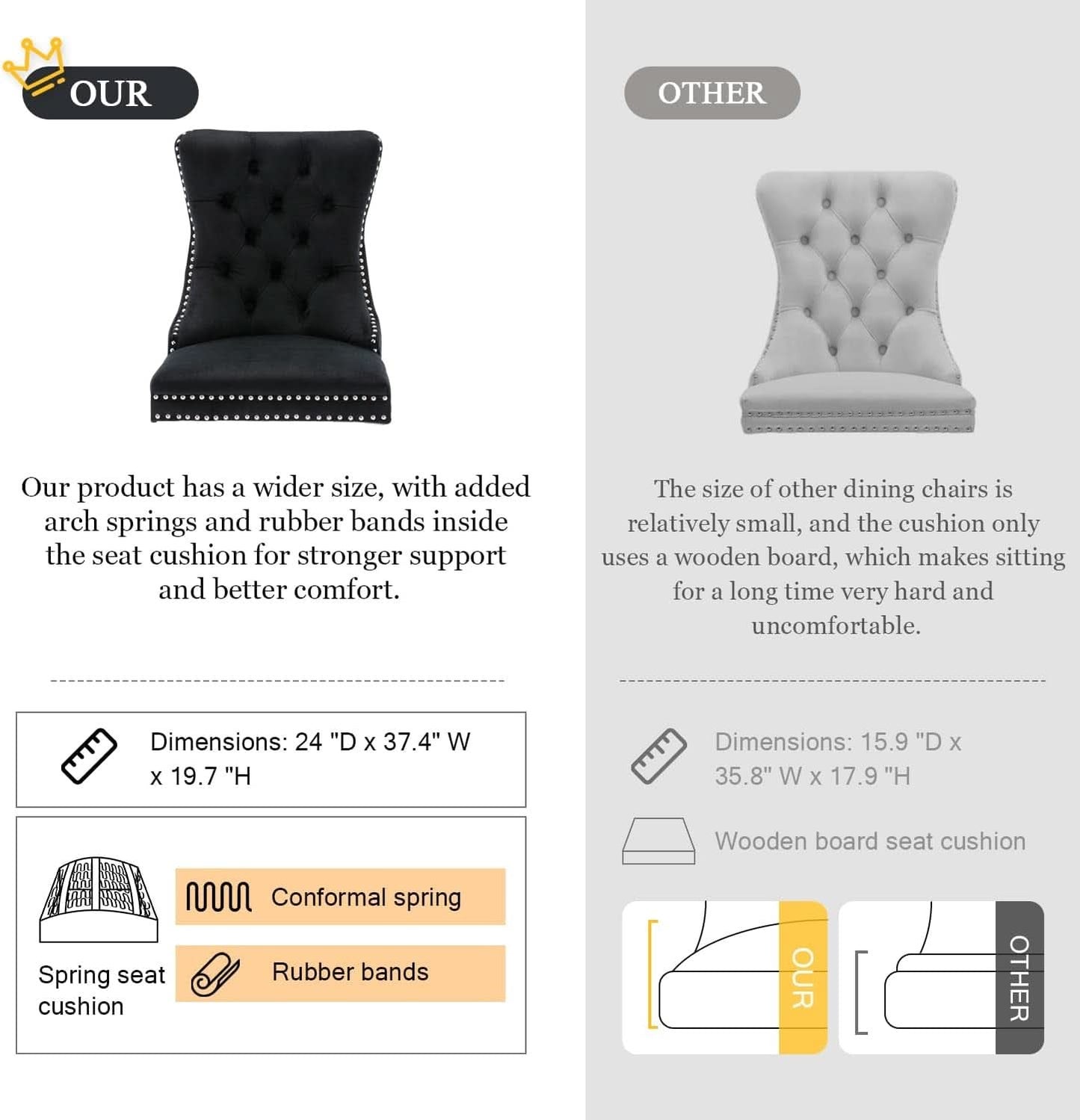 Velvet Dining Chairs Black Tufted Upholstered Set 4