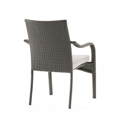 6 Pcs Outdoor Acacia Wood Dining Set with PE Rattan Stacking Chair, Grey