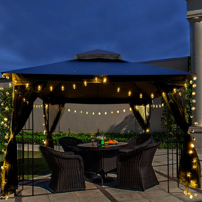 Gazebo Steel Gray 10x10 Ft Double Vented Roof Mesh Sidewalls UV-Resistant