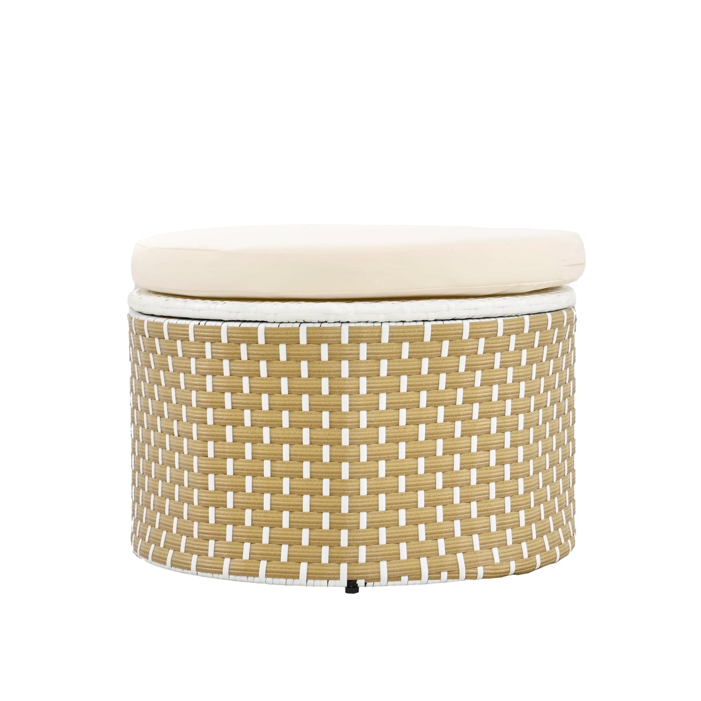 Outdoor Patio Round Rattan Daybed Sectional Beige Retractable Canopy