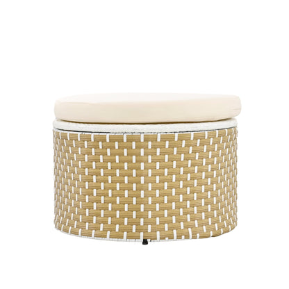 Outdoor Patio Round Rattan Daybed Sectional Beige Retractable Canopy
