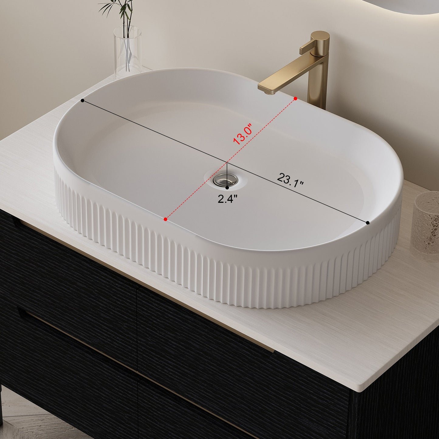 36 inch Bathroom Vanity, Freestanding or Wall Mounted with Ceramic Integrated...