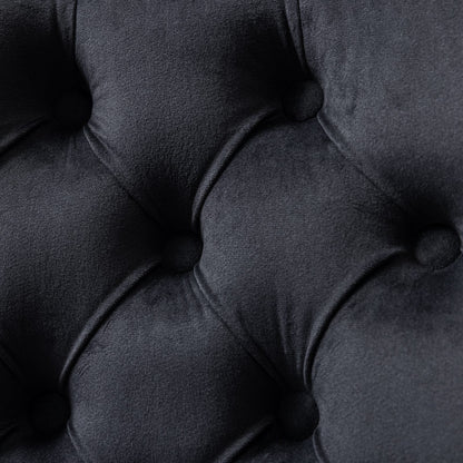 Swivel Office Chair Velvet Black Tufted Button Gold Metal Base 24.8x38.6 In