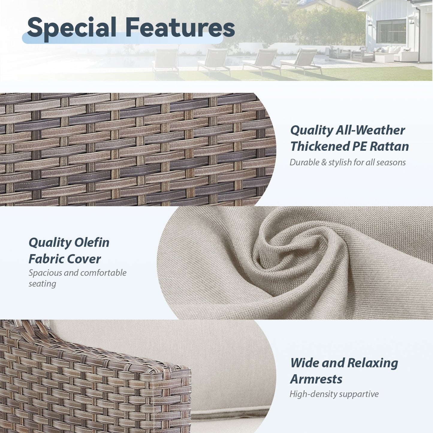 Outdoor PE Rattan Sofa Set 3 Seat Gray Beige Cushions
