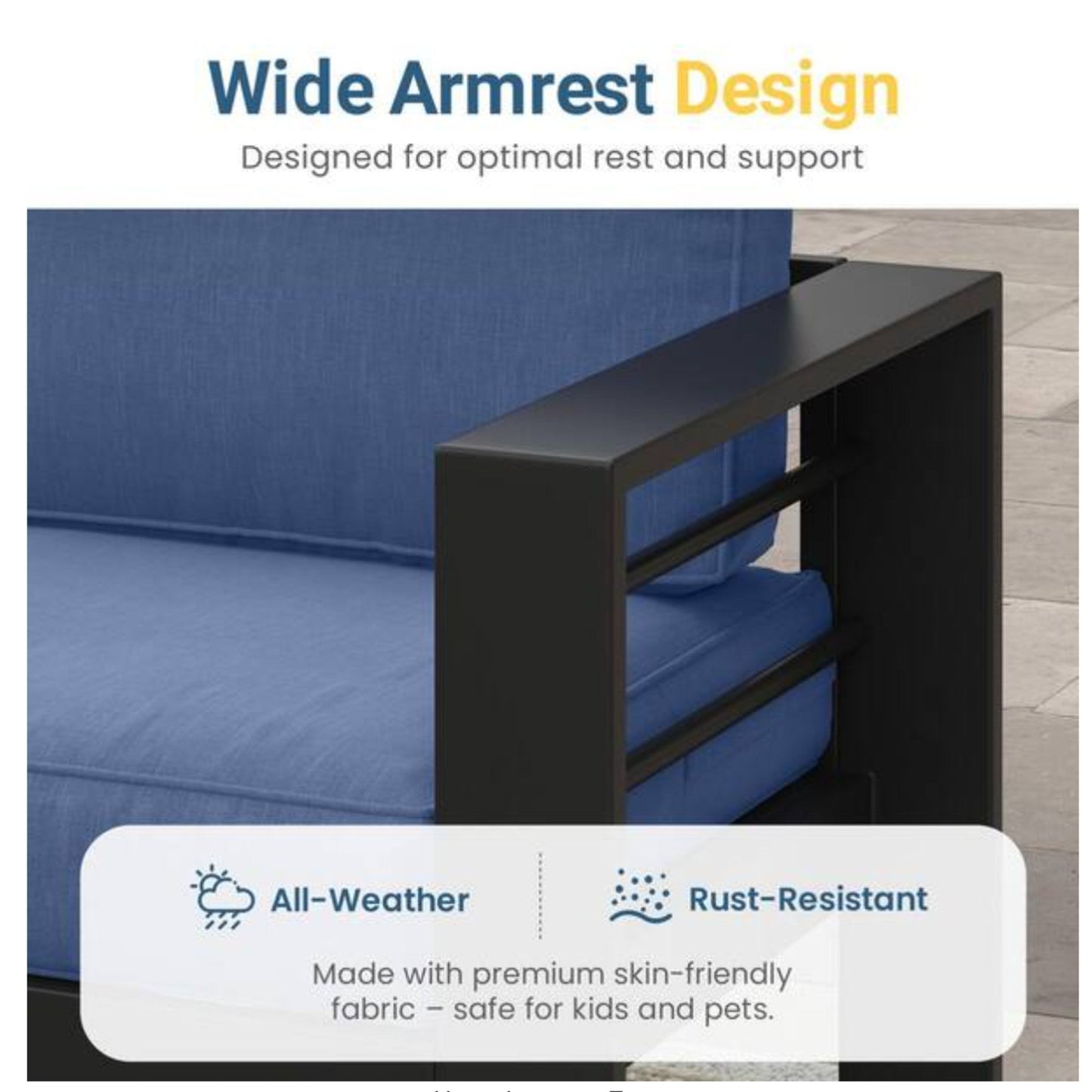 Outdoor Patio Set 3 Piece Aluminum Sofa Loveseat Black Blue