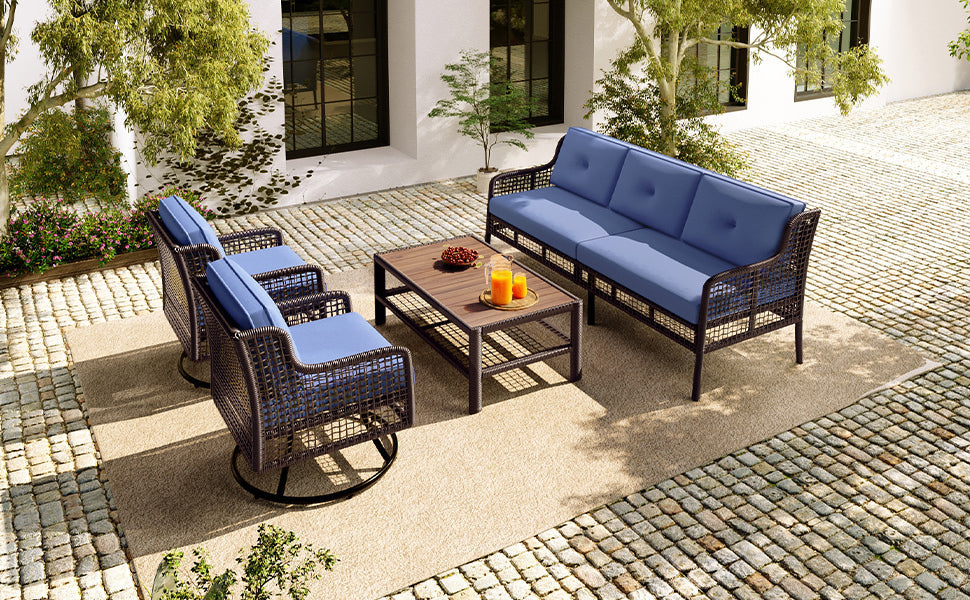 Outdoor Patio Set PE Rattan 4 Piece Swivel Chair Seats 5