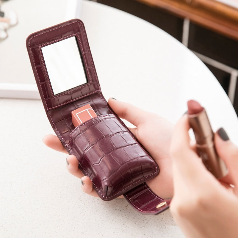 Stylish Portable On-the-go Makeup Bag For Womencreative Design With A Built-in Mirror
