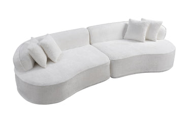 Sofa Curved L-Shape Boucle White 4 Seat 114 In No Assembly