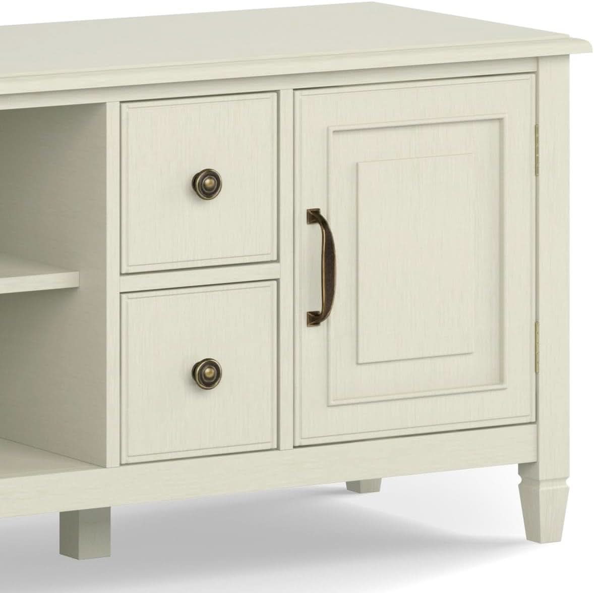 72 Inch Wide Solid Wood TV Stand Antique White With Storage