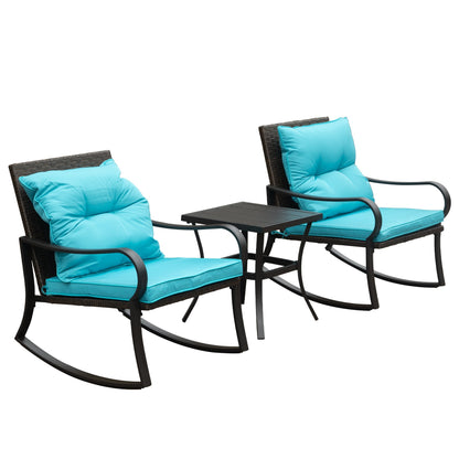 Metal 2-Person Outdoor Patio Rocking Seating Group with Cushions, Blue