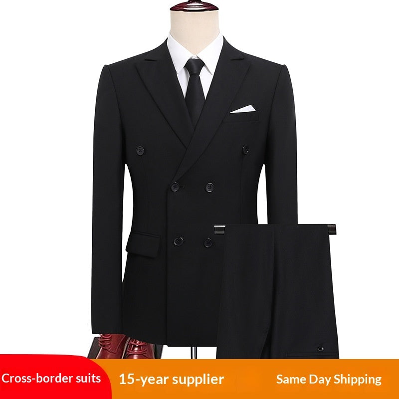Mens Versatile Double-breasted Business-casual Suit