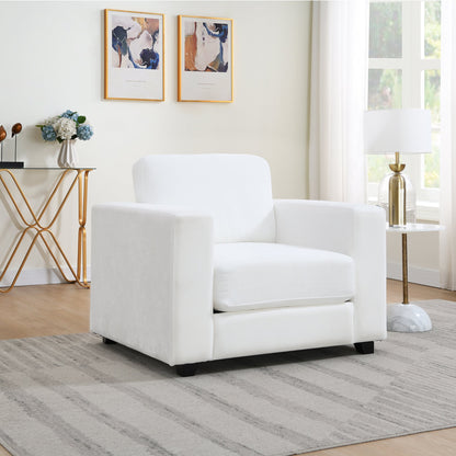 Accent Chair Mid-Century Chenille Ivory Wide Arms 7 In Cushion 39x33x33 In
