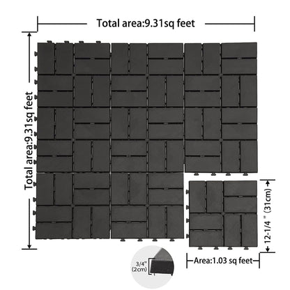 Outdoor Deck Tiles Interlocking Plastic Gray Checkered 12x12 in Pack of 27