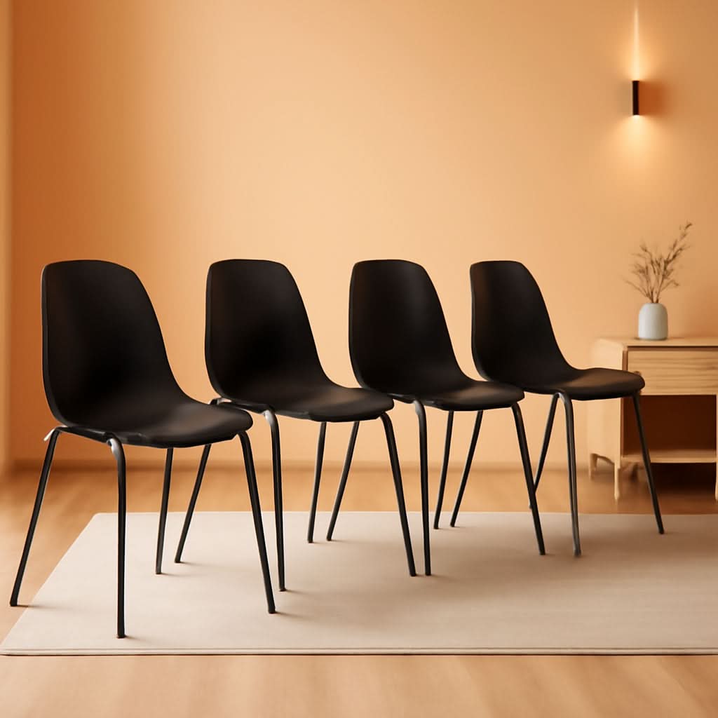Set Of 4 Matte Black Dining Chairs With Ergonomic Back