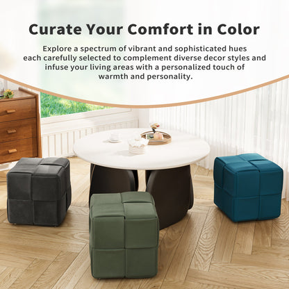 Square Corduroy Ottoman Foot Rest with Soft Comfort and Sturdy Design in Blue,