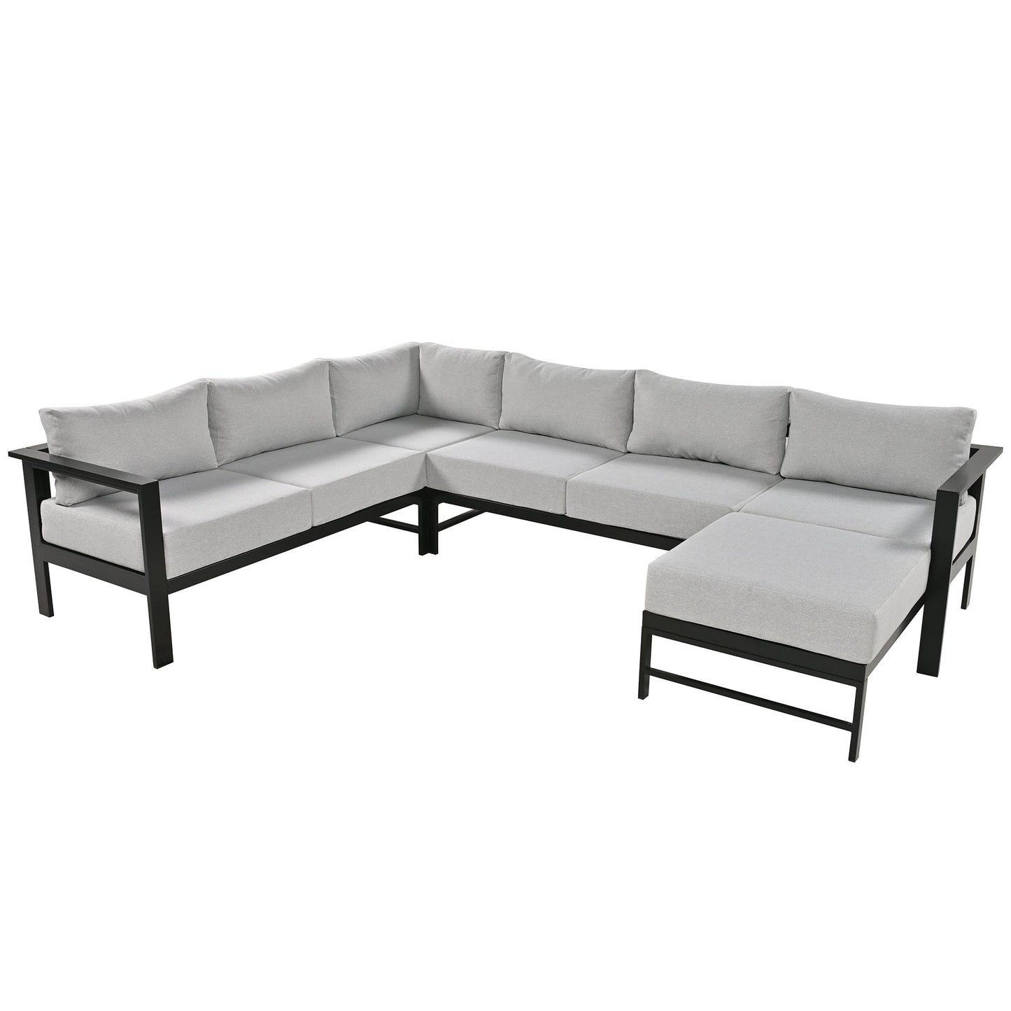 Outdoor Sectional Set Iron Gray U-Shape Seats 5 to 6 5.9 In Cushion