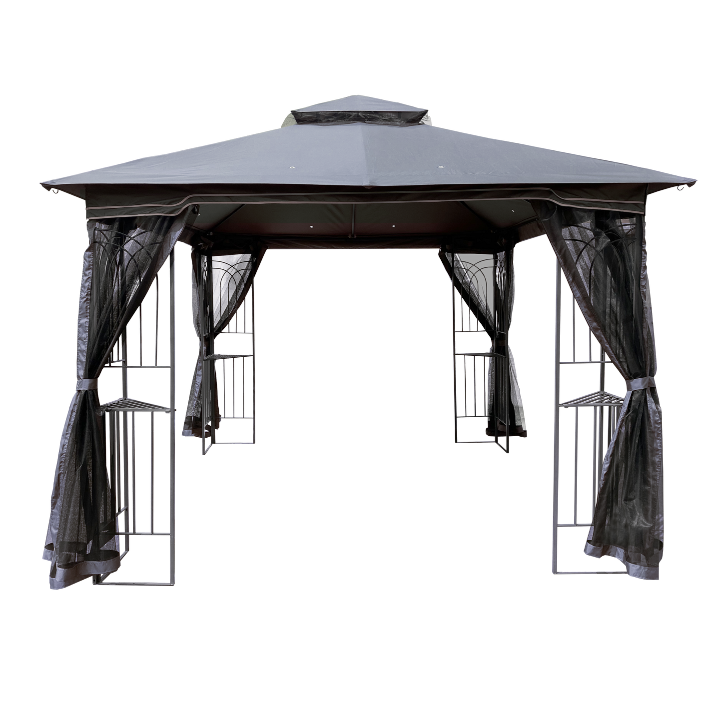 Gazebo Steel Gray 10x10 Ft Double Vented Roof Mesh Sidewalls UV-Resistant