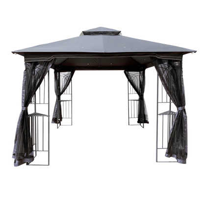 Gazebo Steel Gray 10x10 Ft Double Vented Roof Mesh Sidewalls UV-Resistant