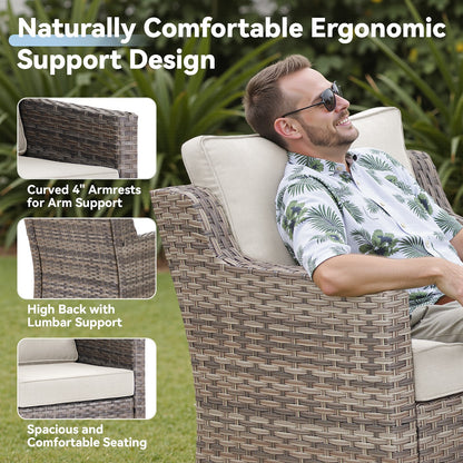 Outdoor PE Rattan Sofa Set 3 Seat Gray Beige Cushions