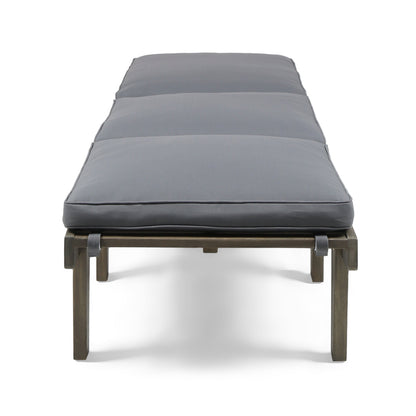 Outdoor Chaise Lounge Acacia Wood Gray Full-Length Cushion 78.75x24x30.5 In