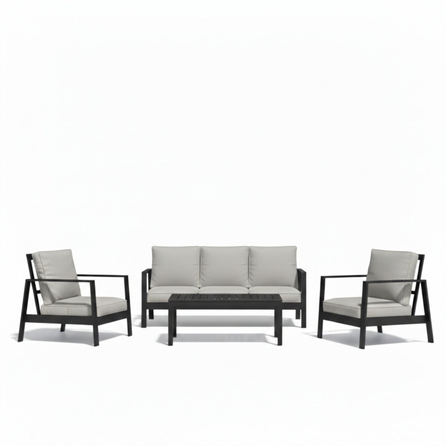 Outdoor Patio Set Aluminum Black Light Gray 4 Piece Seats 5