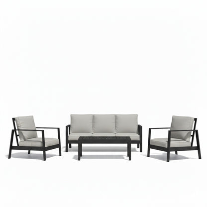 Outdoor Patio Set Aluminum Black Light Gray 4 Piece Seats 5