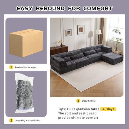Sectional Sofa Modular Circle Fleece Dark Gray 4 Seat Ottoman 157 In